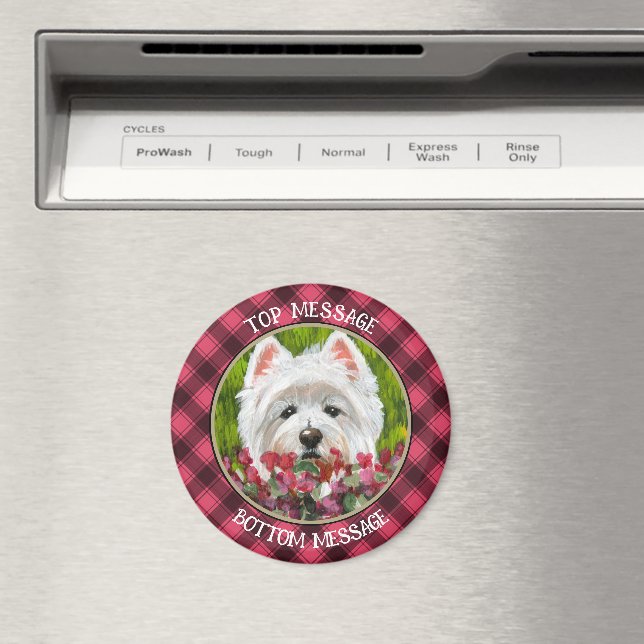 Westie and Pink Flowers Magnet (In Situ (Dishwasher))
