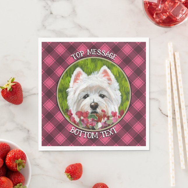 Westie and Pink Flowers Napkin (Insitu)