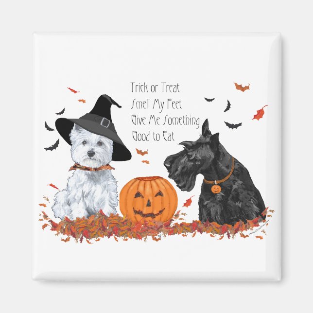 Westie and Scottie Halloween Magnet (Front)