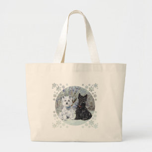 Westie and Scottie in Snowy Landscape Large Tote Bag