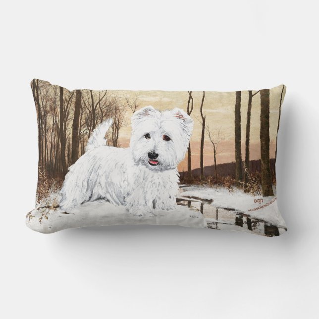 Westie at Twilight Lumbar Cushion (Front)
