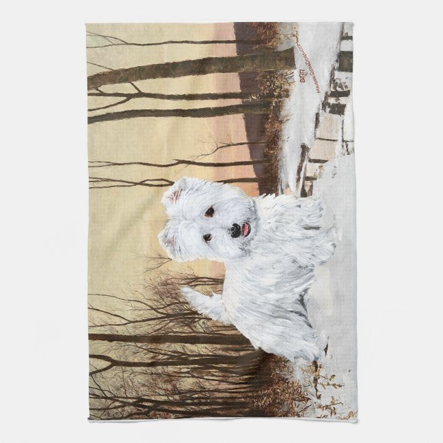 Westie at Twilight Tea Towel (Vertical)