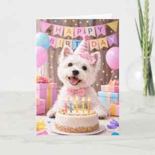 Westie Birthday Card with Cake   Cute Westie Card 