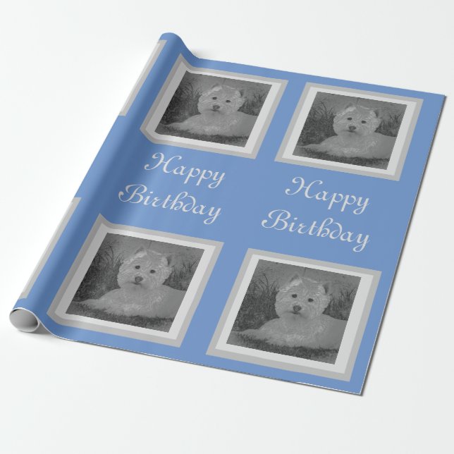 Westie Birthday Wrapping Paper (Unrolled)