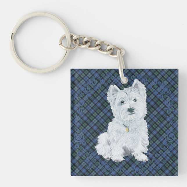 Westie Black Watch Tartan Key Ring (Front)
