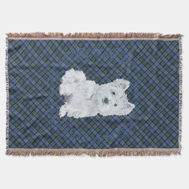 Westie Black Watch Tartan Throw Blanket (Front)