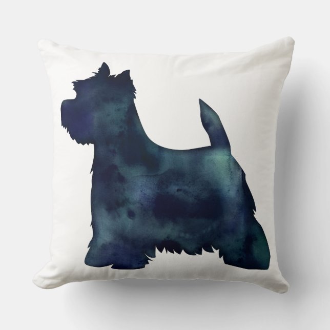 Westie Black Waterolor Silhouette Dog Cushion (Front)