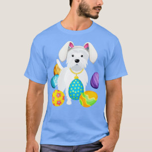 Westie Bunny Rabbit Hat Playing Easter Eggs Happy  T-Shirt