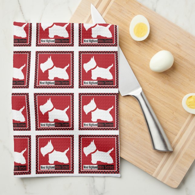 Westie Checkers Tea Towel (Quarter Fold)