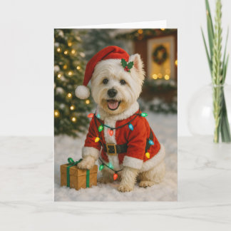 Westie Christmas Card - Santa Suit Lights