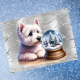 Westie Christmas Globe On Silver Holiday Postcard