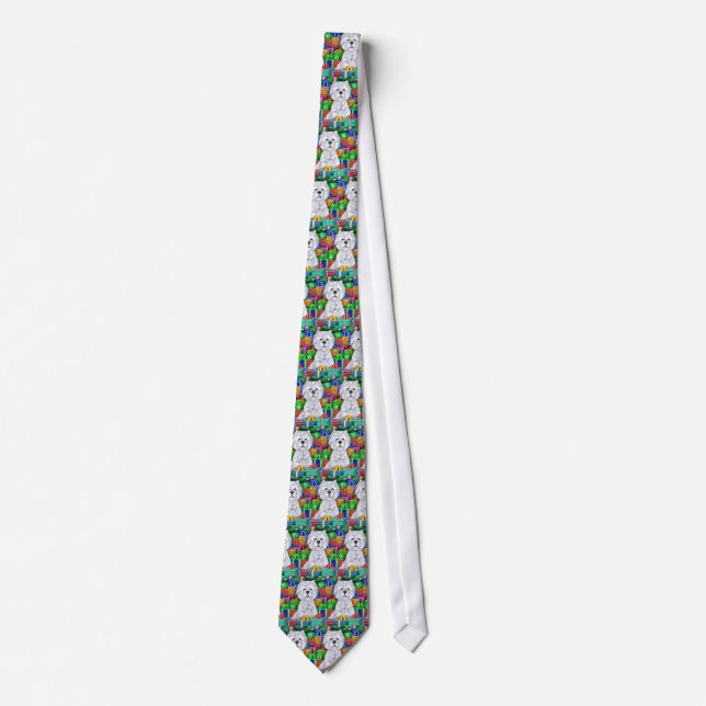 Westie Christmas Open Gifts Tie (Front)