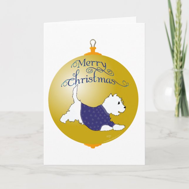 Westie Christmas Ornament Holiday Card (Front)