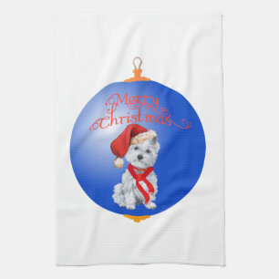 Westie Christmas Ornament Tea Towel