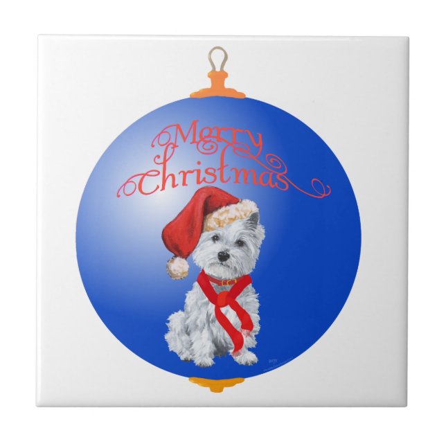 Westie Christmas Ornament Tile (Front)