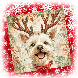 Westie Christmas Reindeer Antlers Holiday Card