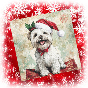 Westie Christmas Santa Hat Holiday Card