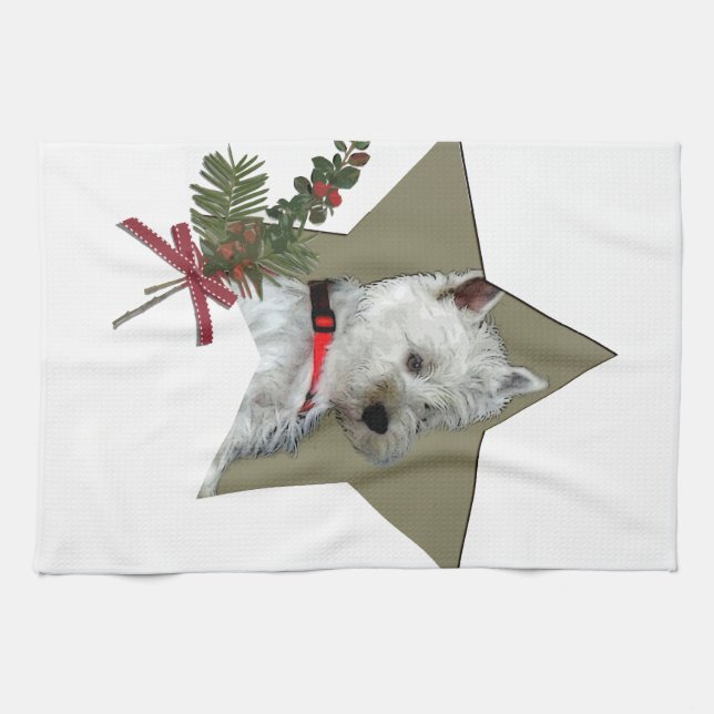 WESTIE CHRISTMAS TEA TOWEL (Horizontal)