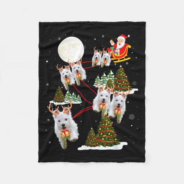 Westie Christmas Tree Westie Santa Hat Lights Xmas Fleece Blanket (Front)