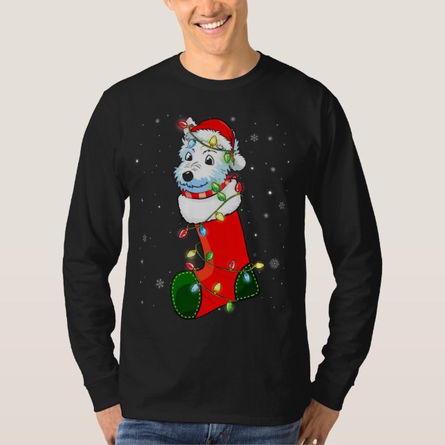 Westie Christmas Tree Westie Santa Hat Lights Xmas T-Shirt (Front)