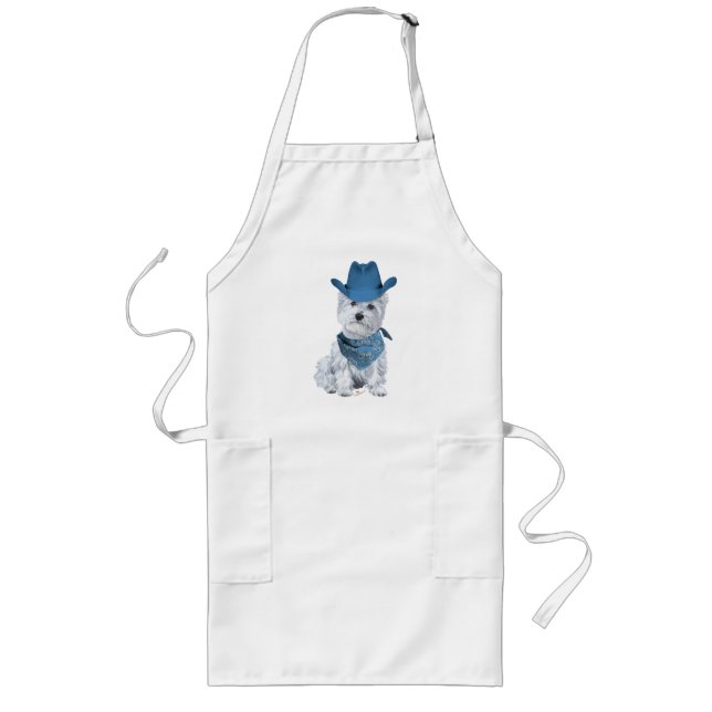 Westie Cowboy in Blue Long Apron (Front)
