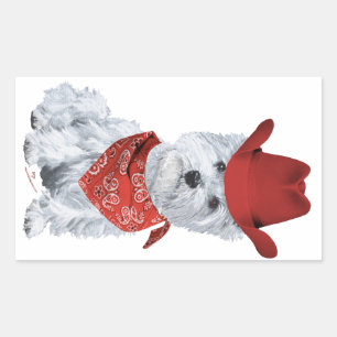 Westie Cowboy in Red Rectangular Sticker
