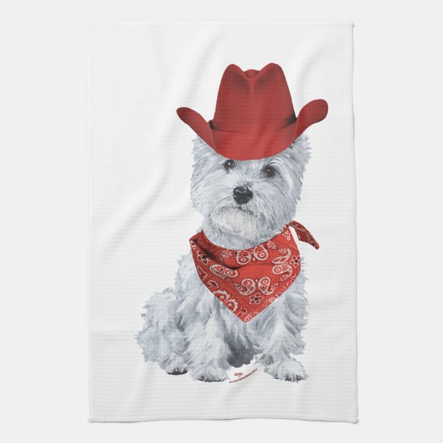 Westie Cowboy in Red Tea Towel (Vertical)