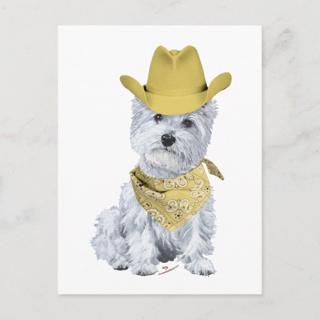 Westie Cowboy in Yellow Postcard (Front)