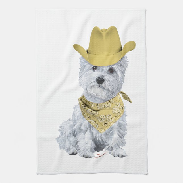 Westie Cowboy in Yellow Tea Towel (Vertical)