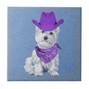 Westie Cowboy on Denim Tile