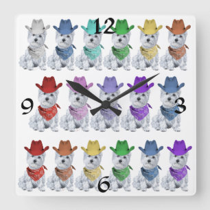 Westie Cowboys All in a Line Square Wall Clock
