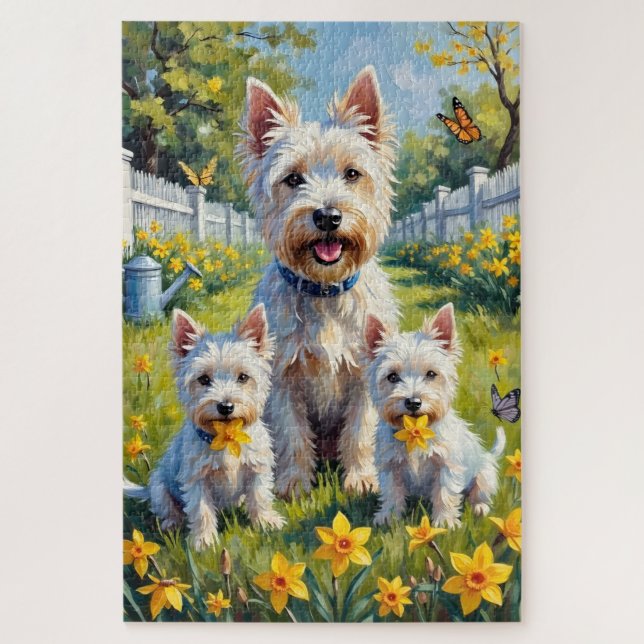 Westie Daffodil Garden Art Jigsaw Puzzle (Vertical)