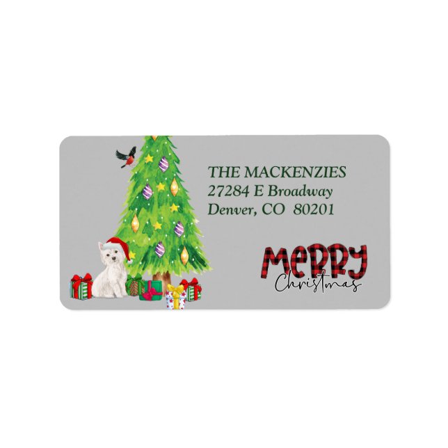Westie Dog and Christmas Tree Return Address Label (Front)