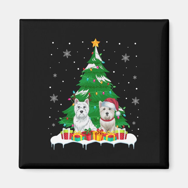 Westie Dog Christmas Tree Lights Santa Reindeer Xm Magnet (Front)