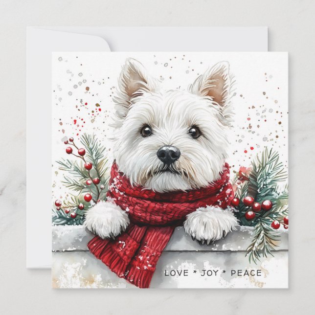 Westie Dog Cute Festive Holiday Card (Front)