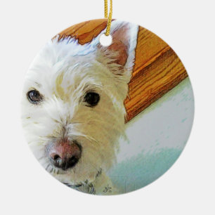 Westie Dog Face, Looking at You Ceramic Tree Decoration