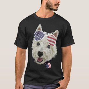 Westie Dog Fourth Of July USA Flag Glasses And Hea T-Shirt