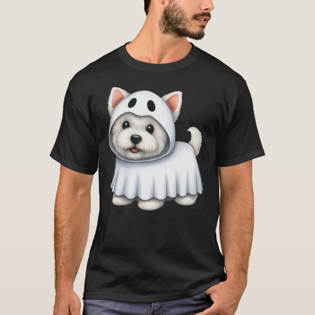 Westie Dog Halloween Costume Ghost West Highland T T-Shirt (Front)