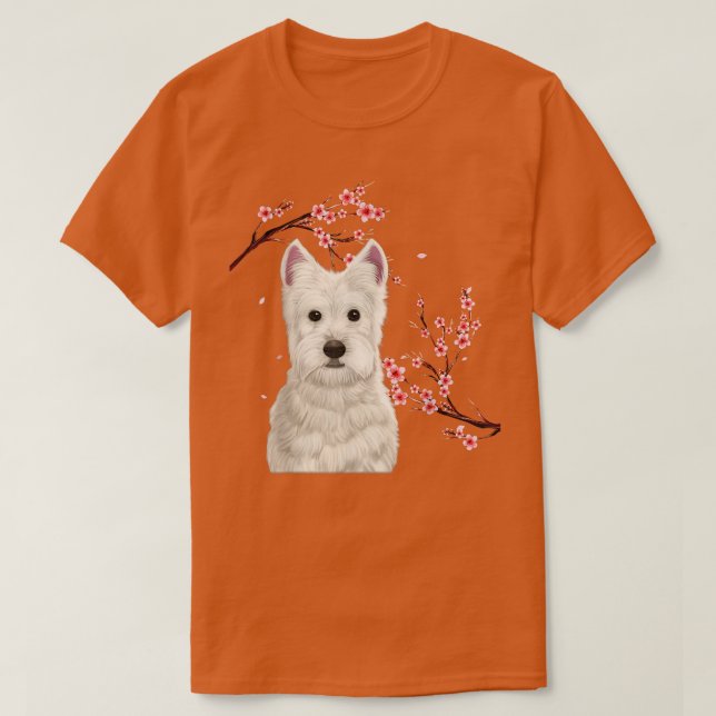 Westie Dog Japanese Cherry Blossom Sakura Flower V T-Shirt (Design Front)