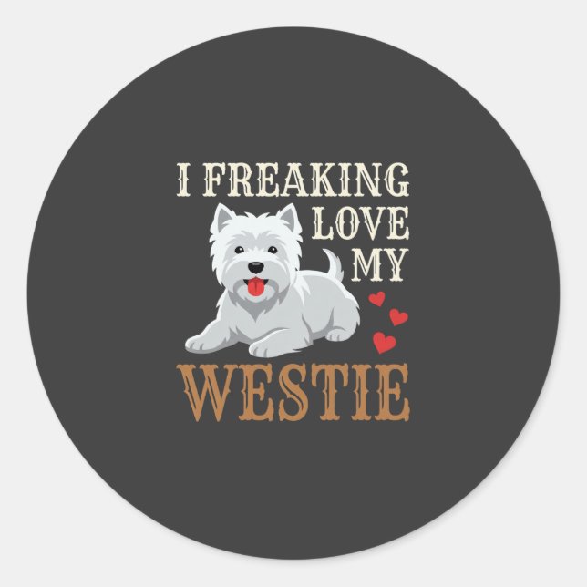 Westie Dog Love Typography Classic Round Sticker (Front)