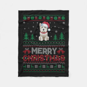 Westie Dog Lovers Santa Hat Christmas Tree Lights  Fleece Blanket