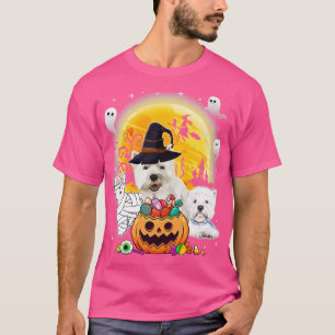 Westie Dog Mummy Witch Moon Ghosts Happy Halloween T-Shirt