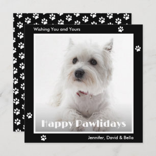 Westie Dog Paw Prints Pet Photo Black Holiday Card