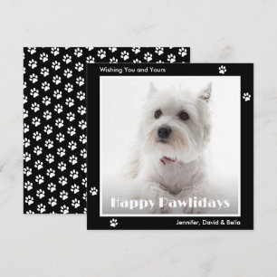 Westie Dog Paw Prints Photo Black Holiday Card