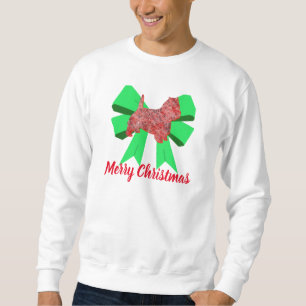 Westie Dog Silhouette Green Bow Christmas Sweatshirt