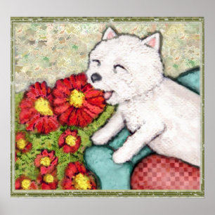 Westie Dog With Flowers Poster