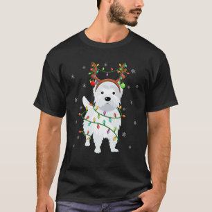 Westie Dog Xmas Lighting Reindeer Hat Westie Chris T-Shirt