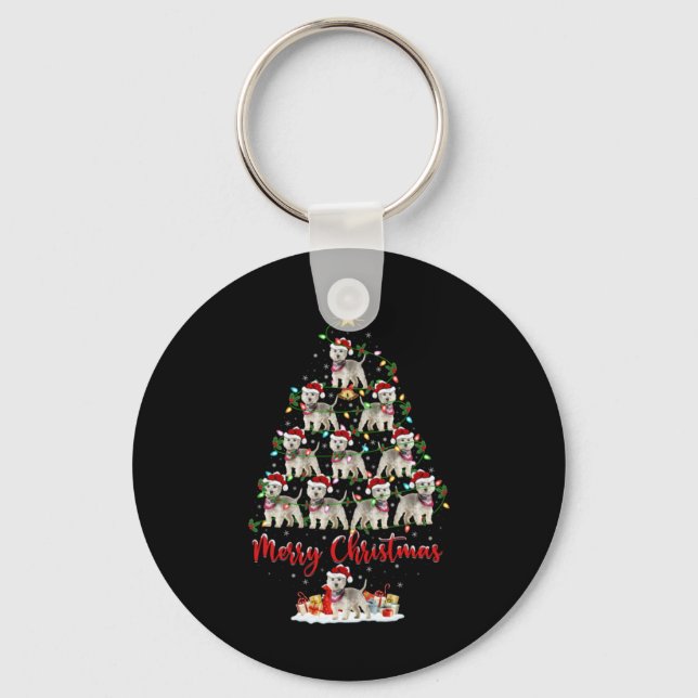 Westie Dog Xmas Lights Santa Westie Christmas Tree Key Ring (Front)