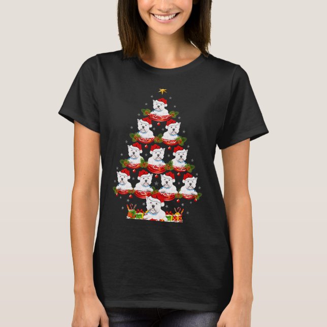 Westie Dog Xmas Tree Lighting Westie Christmas  T-Shirt (Front)