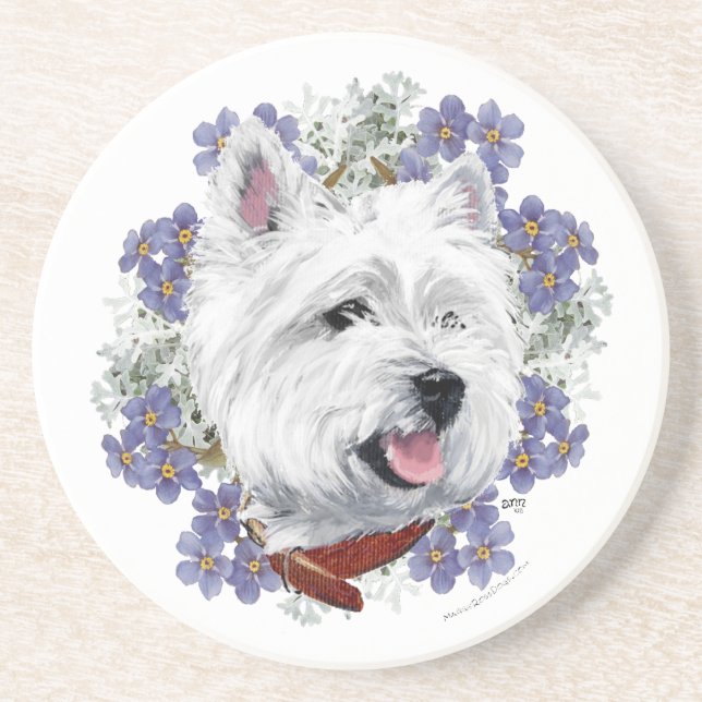 Westie Forget Me Not Coaster (Front)